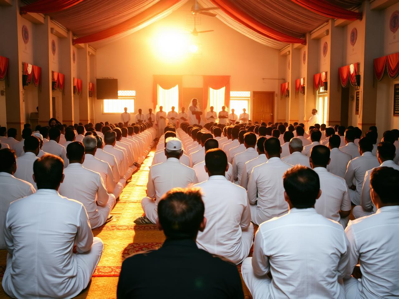 A community satsang assembly in progress
